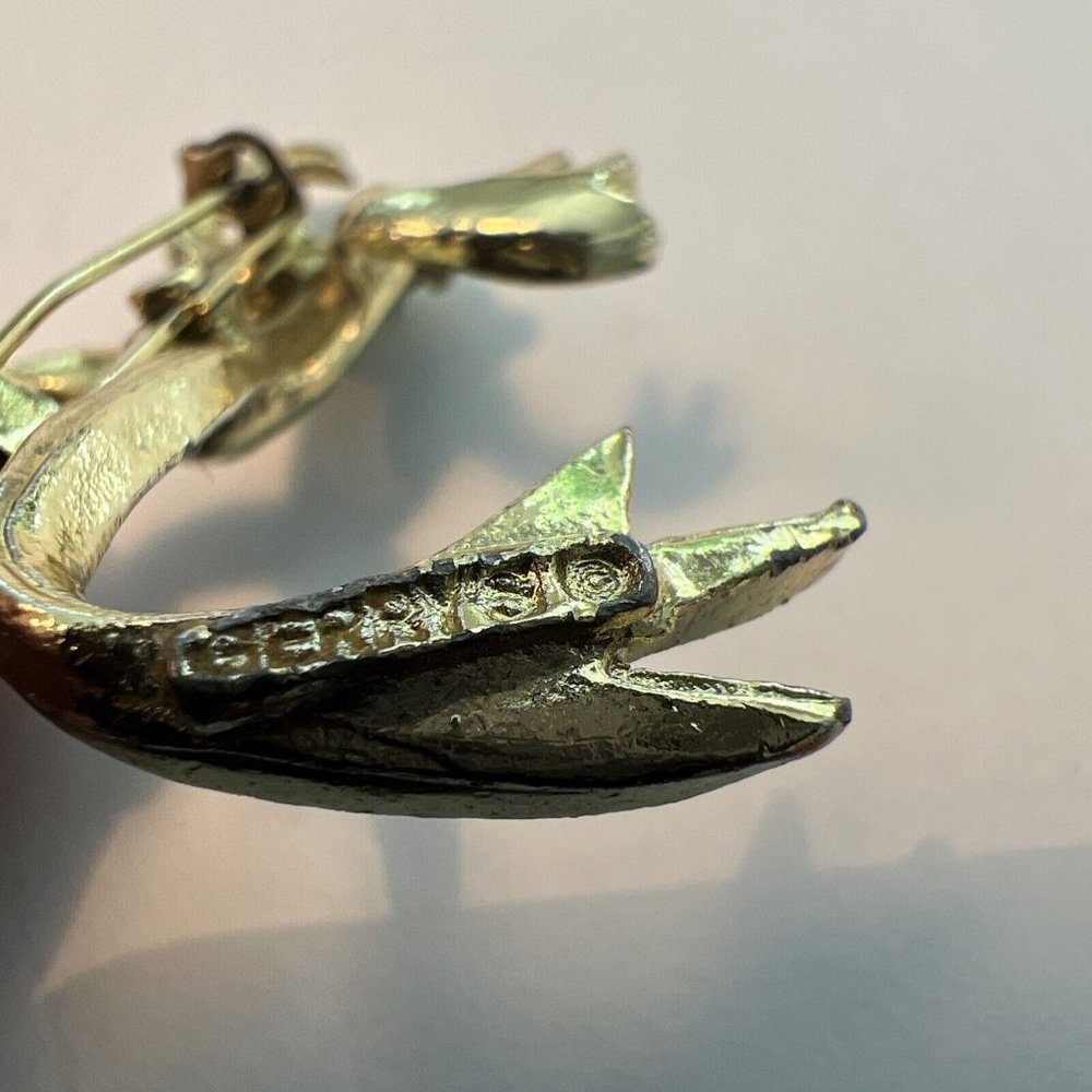 Vintage Gerry's Gold Tone Enamel Frog Brooch Pin Signed - Picture 5 of 6